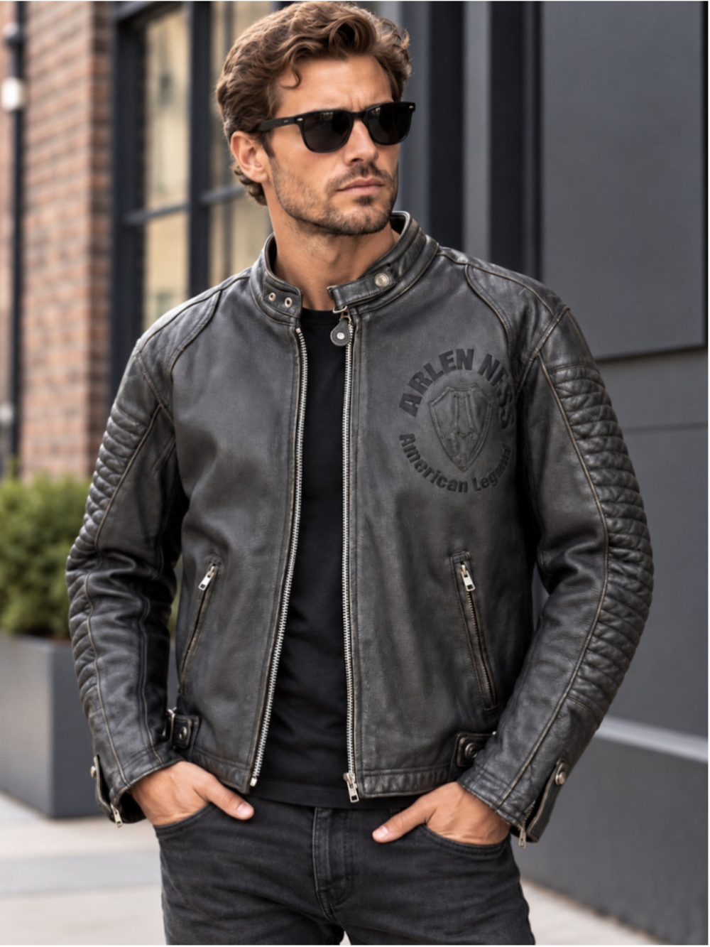 Arlen Ness Jacket Men’s XL Leather Motorcycle American Legend Bikercore Black